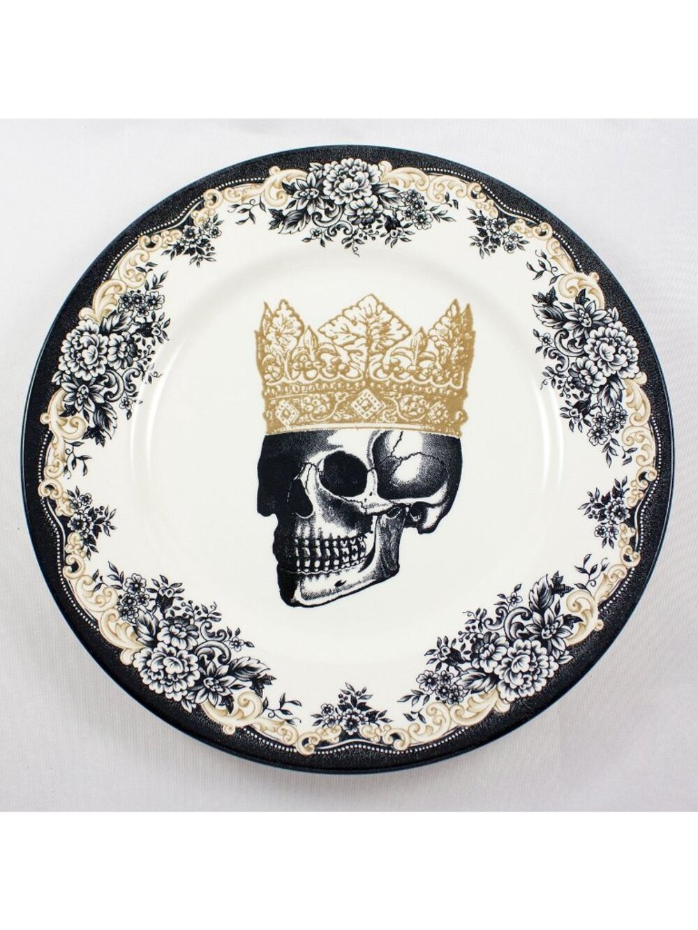 Royal Stafford King Skull Transferware 11" Dinner Plate Set of 4 Gothic Design